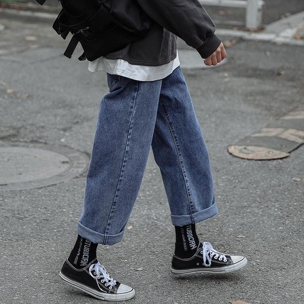 

men's jeans cotton blue/black fashion retro baggy casual men streetwear loose hip-hop straight denim trousers mens s-3xl
