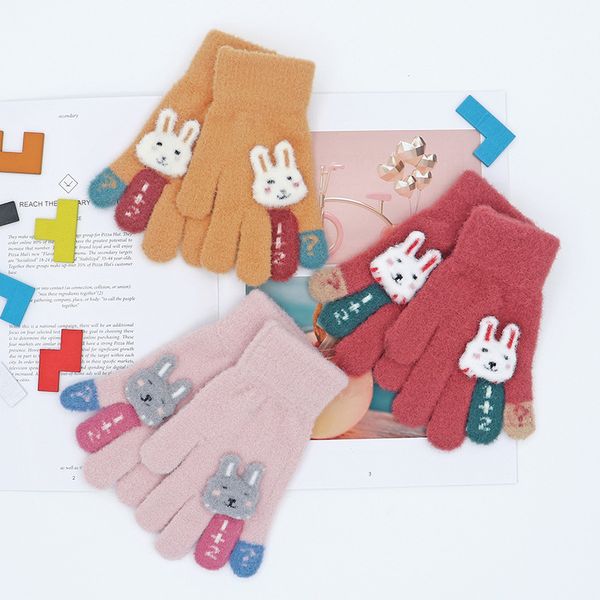 

new knitted warm children' gloves winter outdoor cold-proof cute plush baby five-finger glove, Blue;gray