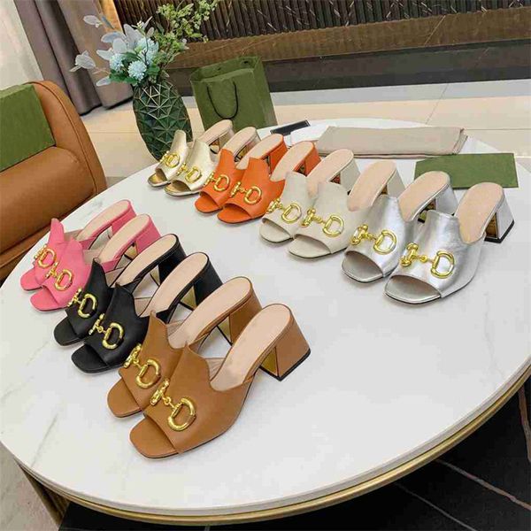 

designer sandals women high heels horsebit gold-toned slides fashion square toe slippers multicolor slippers summer beach outdoor sandal, Black