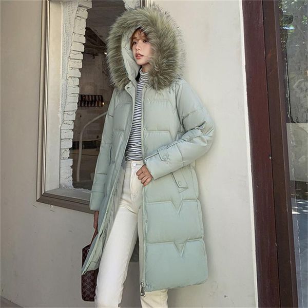 

women's down & parkas winter cotton jacket women autumn wear hooded with fur collar outwear female mid-length coats, Black