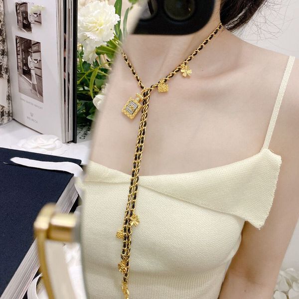 

design necklace womenxiaoxiang mountain tea flower water bottle, bag, fragrant home, pearl necklace, sweet woven flowers, leav, Black