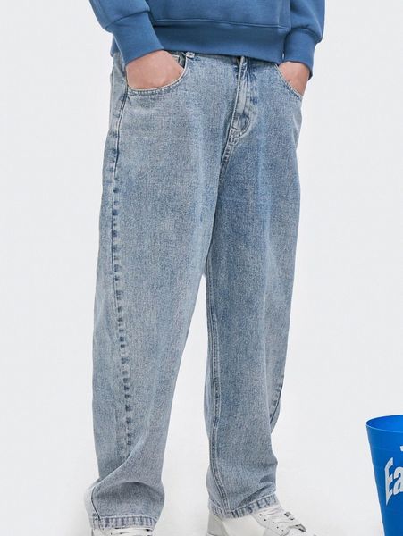 

men colorblock pocket baggy jeans p1dv#, Blue