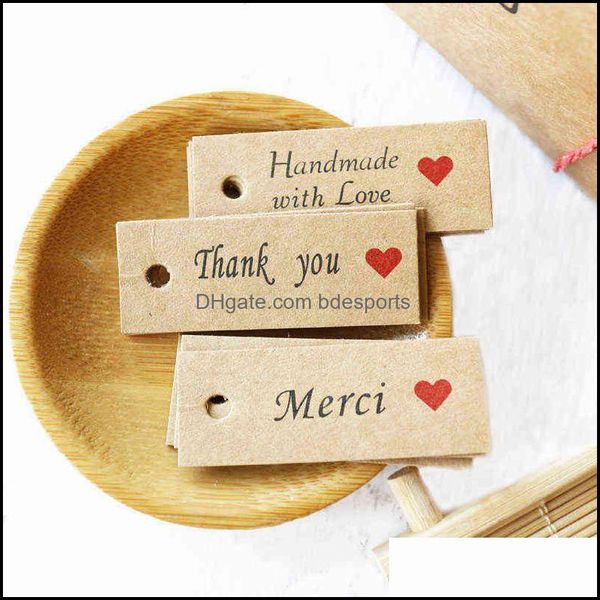 Biglietti d'auguri Forniture per feste per eventi Giardino domestico festivo 100 pezzi Carta Kraft Merci Etichette regalo Decor Grazie Stampato Hang Tag Card Laboratorio fai da te