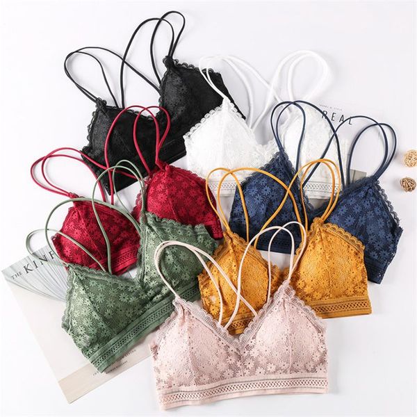 

push up bra bralette women lace solid seamless cross straps underwear lingerie padded bralette female intimates, Red;black