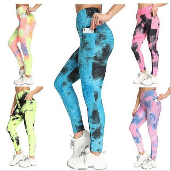 

women's pants & capris tie-dyed printing yoga pants, high waist slimming long with side pockets for sports wear, Black;white