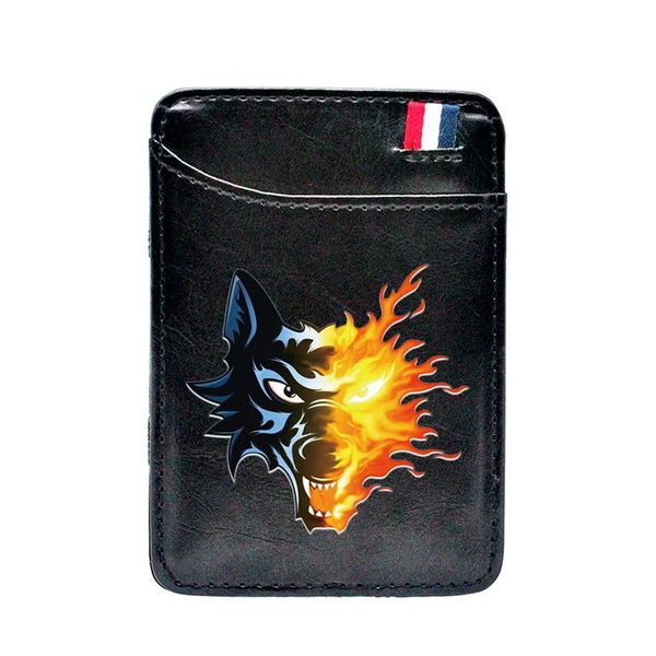 

card holders black ferocious wolf leather design magic wallet men women casual short thin money bag holder purse gift, Brown;gray