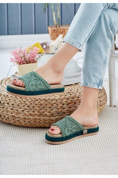 

slippers women's rope drawstring straw, Black