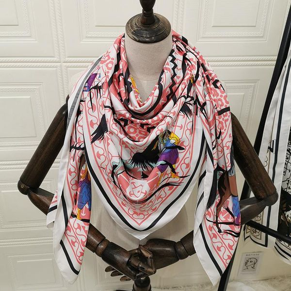 

scarves natural 130*130cm silk scarf printed with horse for women 4 color soft square wrap shawl gift lady, Blue;gray