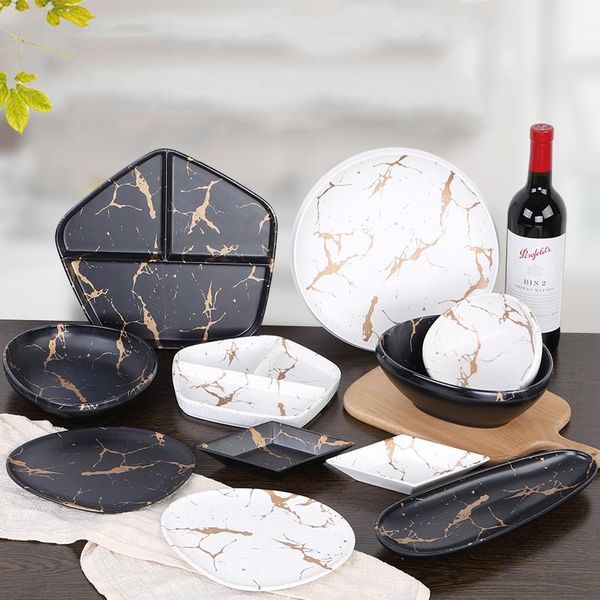 

dishes & plates creative drawing gold marble western tableware steak pizza fruit cake storage tray multifunctional jewelry display
