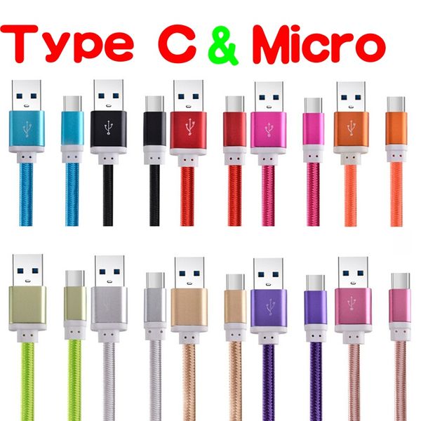 

type c micro usb cable 1.5m 5ft aluminum metal nylon braided woven charger charging cables for samsung s6 s7 s8 s9 s10 htc lg