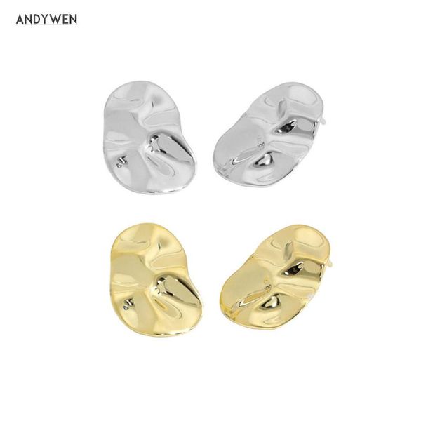 

stud andywen 925 sterling silver gold oval piercing irregular geometric pendant 2021 rock punk wedding gift jewellery, Golden;silver