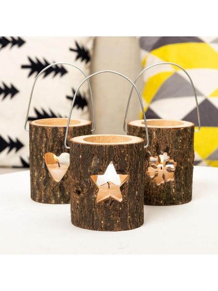 

wooden pillar candlestick hollow christmas tree snowflake candle holder rustic 37mf