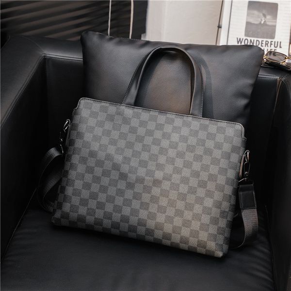 

bag handbag chao brand shoulder korean plaid leather computer simple messenger briefcase men's leisure business, Black;red
