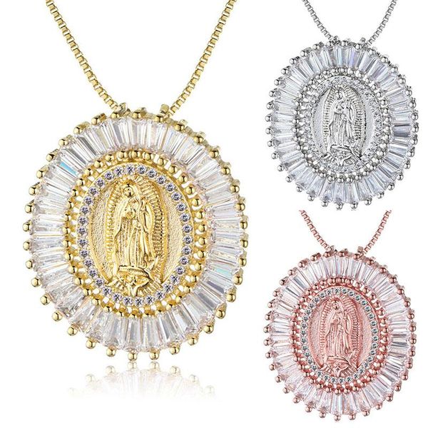 

pendant necklaces holy virgin mary our lady of guadalupe crystal zircon necklace christian clavicle chain for women jewelry, Silver