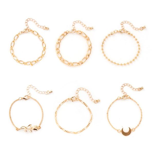 

bangle 2021 6pcs gold metal alloy arrow link chain twist three layer romantic open cuff bangles/bracelet set for women, Black