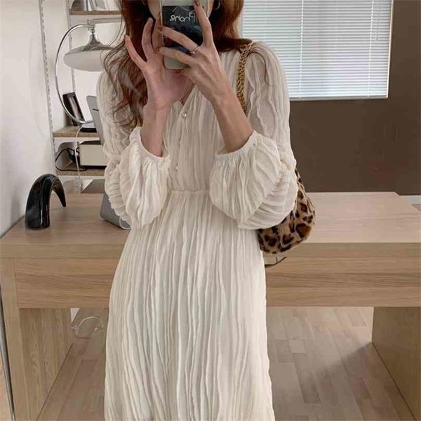 

solid pleated chic elegance elastic-waist korean v-neck office lady streetwear femme long dresses vestidos 210525, Black;gray