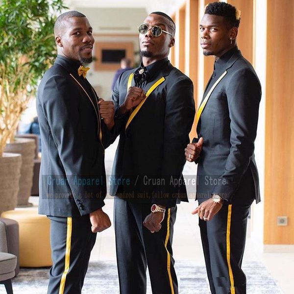 

men's suits & blazers latest black suit male set slim fit prom wedding groom man tuxedo with gold trim fashion jacket pants 2pcs, White;black