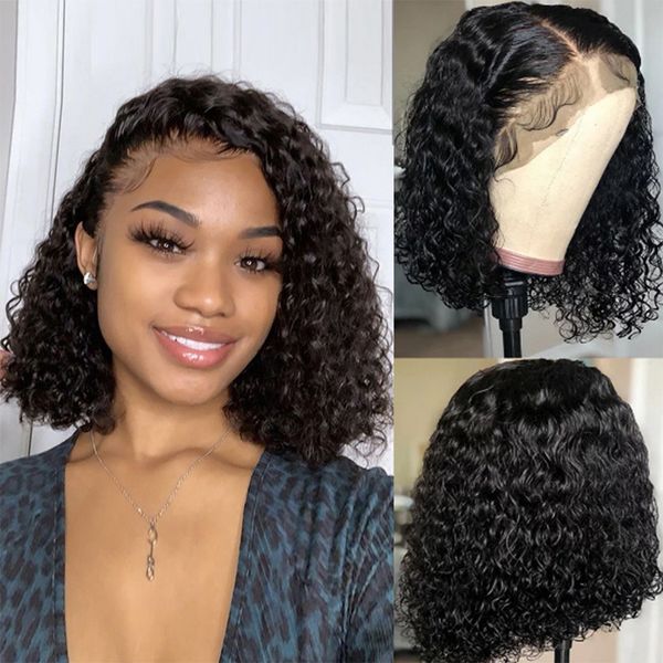 

lx brand short bob wig human hair wigs for women curly brazilian remy human hair bob wigs loose deep water lace front wigs with baby hairfac, Black