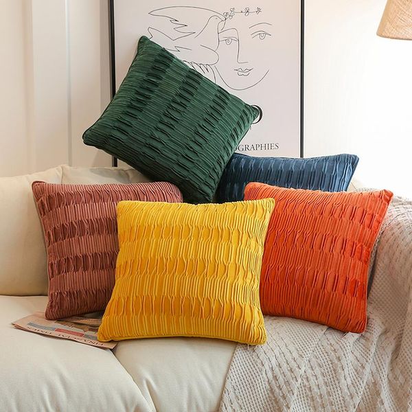 

cushion/decorative pillow soft velvet folds cushion cover pink green chair bedroom sofa living room decoration pillowcase 45x45cm pillows