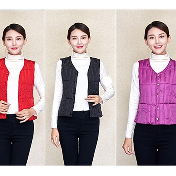 

women's vests plus size warm vest women large v-neck autumn winter black red, Black;white