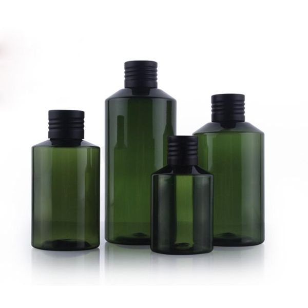 Bottiglie di stoccaggio Vasetti 10 pezzi Bottiglia di plastica vuota Verde scuro con tappo interno Contenitore ombreggiante Tappo in alluminio nero Per 50 ml 100 ml 150 ml 200 ml