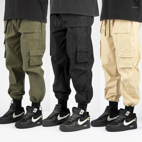 

men's pants 2021 the listing cargo men casual loose multi-pocket overalls clothes army green khaki man trousers, Black