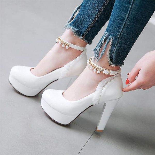 

dress shoes 2021 crystal bead lace ladies white bride wedding ankle strap women platform pumps black office summer