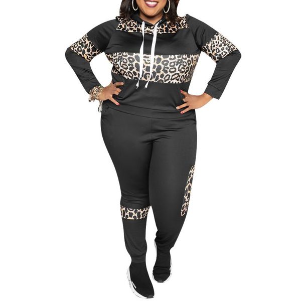 

plus size tracksuits sale leopard 2 piece set women outfits tracksuit suits clothing for ladies fall large female clothes 5xl d30, Black