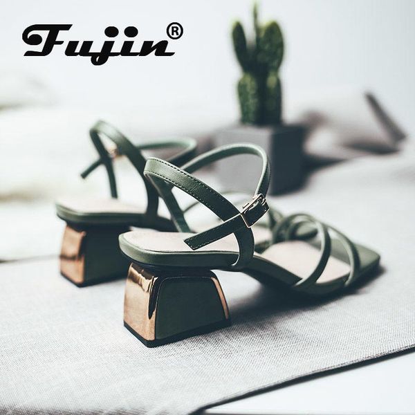 

sandals fujin 2021 women square heel 4.5cm back strap high summer shoes woman pump gladiator, Black