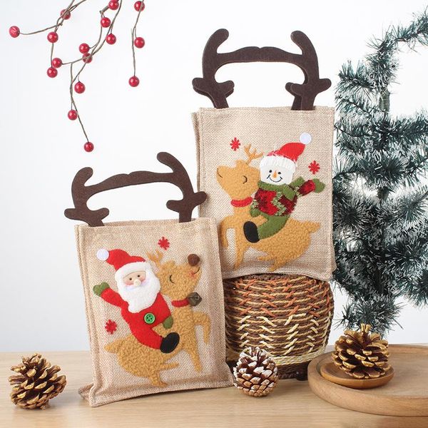 

christmas decorations 2022 creative gift bag cute old man snowman elk embroidery pattern antlers portable candy
