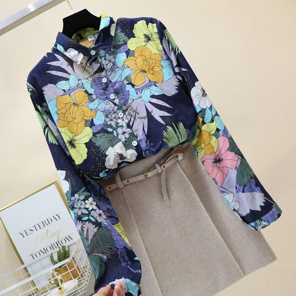 

New Female Floral Blouses Casual Impression Long Sleeve Korean Ladies Vintage Shirt Plus Size Streetwear Clothes A8xm, Black;gray