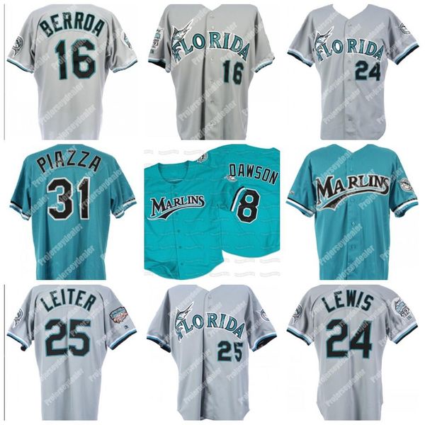 

florida mike piazza 1998 andre dawson jack maloof richie lewis al leiter 1997 vintage baseall jersey, Blue;black
