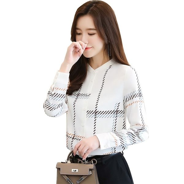 

ladies chiffon women's blouse printing autumn shirts chiffon shirt fashion long sleeve of upper women plus size 4kmn, Black