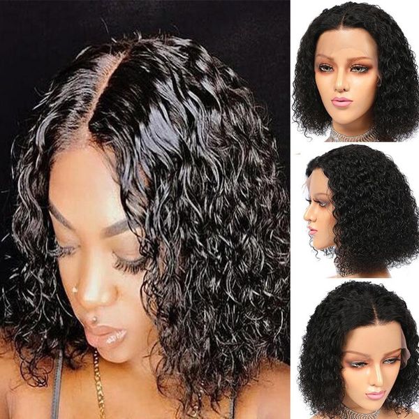 

lace wigs brazilian remy hair short curly bob for black women pre plucked with baby t part 13x1 glueless, Black;brown