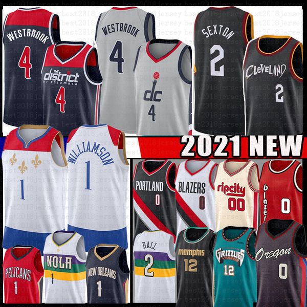 

collin 2 sexton russell 4 westbrook ja 12 morant zion 1 williamson damian 0 lillard 2021 basketball jersey lonzo 2 ball carmelo 00 anthony, Black;red