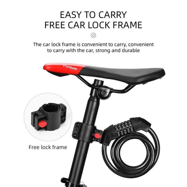 

bike locks 5-digit password bicycle lock combination number code cycle 1200mm steel cable chain self-contained frame