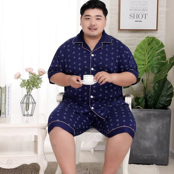 

men's sleepwear 2021 men summer 100% cotton plus size pajama sets extra large soft short sleeve turn-down collar, Black;brown
