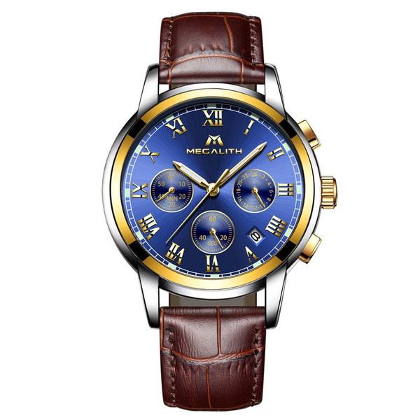 

wristwatches megalith men's sports watches waterproof date analogue quartz chronograph military for men reloj hombre, Slivery;brown