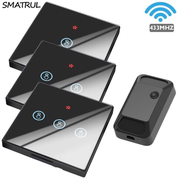 

smart home control smatrul wireless touch switch light 433mhz rf remote relay glass screen 1 2 3 gang wall panel button led lamp