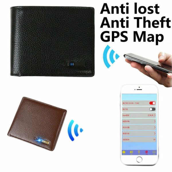 

men&#39s smart wallet genuine leather bluetooth alarm tracker anti-losheft fashion casual multifunction safty business wallet, Red;black