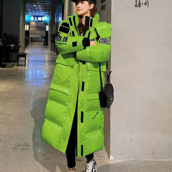 

yiciya thick down cotton woman's hoodie ladies coat x-long oversize winter bright female jacket cbju, Black