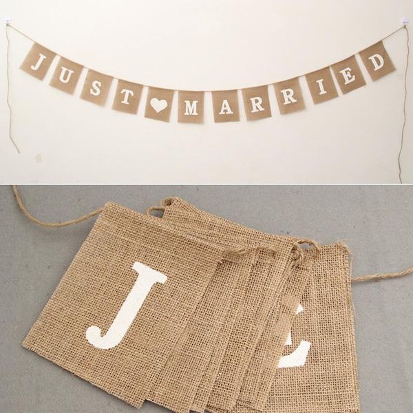 

party decoration 1set jute burlap bunting rustic just married mr mrs wedding banner garland flags candy bar home event supplies