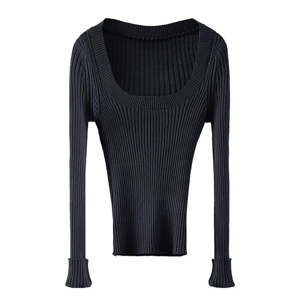 

square-necked of women in knitted or crocheted thin sleeve shirt tight autumn and winter new lady blue jumpers kg7g, White;black