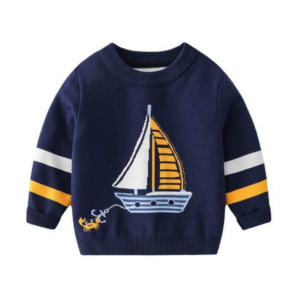 

children's pullovers boys double layer cotton sweaters autumn winter new boys sailboat crab jacquard bottom sweater girl y1024, Blue