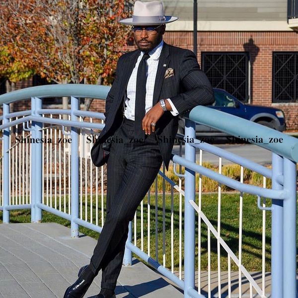 

handsome black mens wedding tuxedos slim fit stripe one button groom wear dinner prom party blazer 2 pieces (jacket+pants), Black;gray