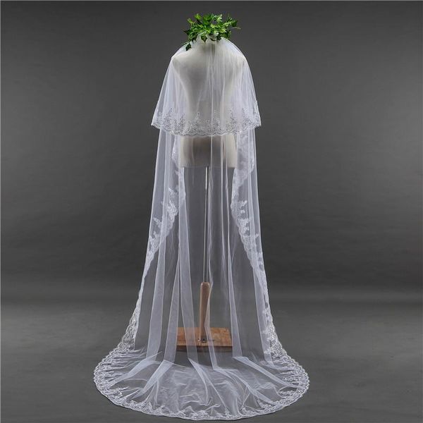 

bridal veils veu de noiva longo 2021 white /ivory in stock wedding veil accessories sequines lace 3 meters, Black