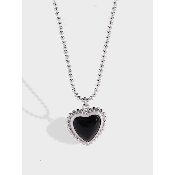 

xl117 korean ins design light luxury simple temperament girl's heart black agate love necklace female clavicle chain, Silver