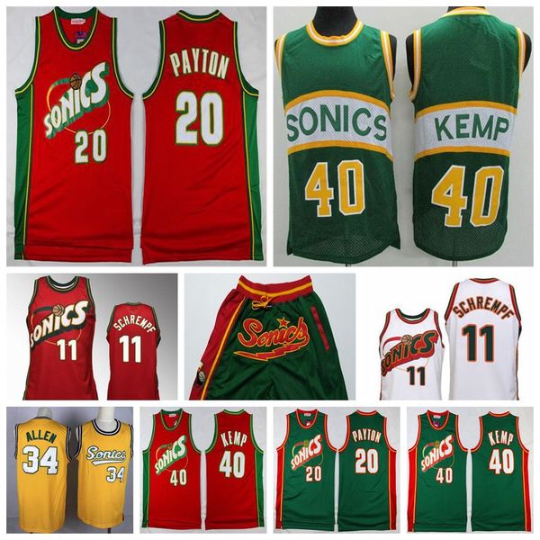 

retro 34 allen kevin 35 durant jersey shawn 40 kemp 20 gary payton basketball jerseys golden ncaa shorts, Black;red