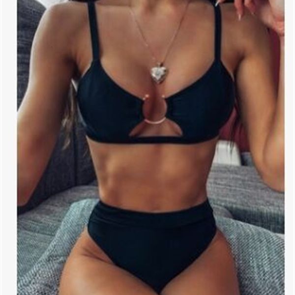 

bikini 2020 new solid small color skinny chest back adjustable women's swimming suit, White;black
