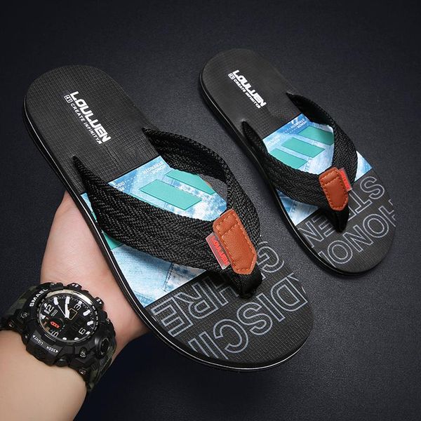 

slippers mesh summer men bath outdoor breathable beach shoes flip flops fashion indoor slides man home flat sandals, Black